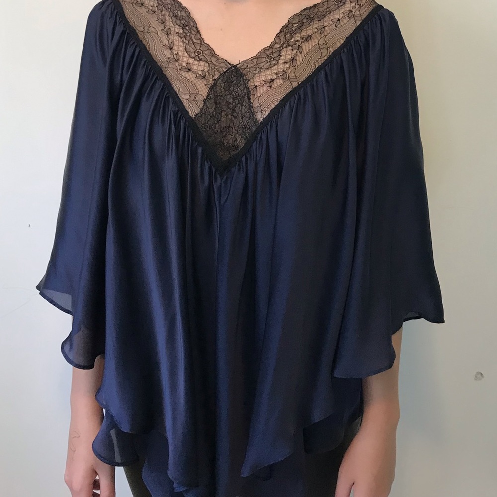 Kiki de Montparnasse silk & French lace loungewear top. Pair w leather leggings